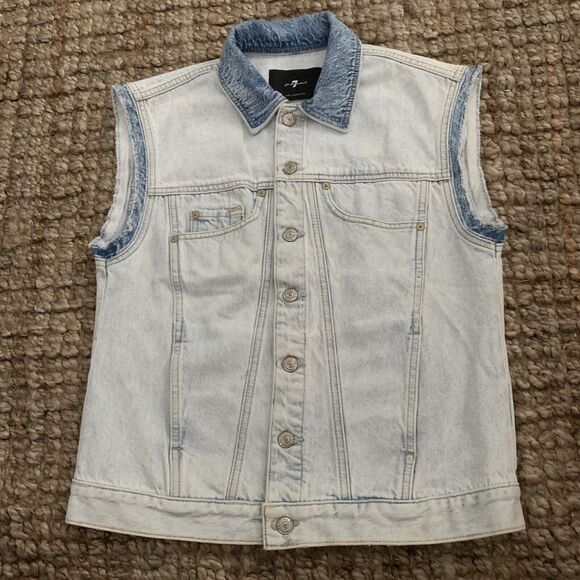 7 For All Mankind Womens S Denim Vest Two-Tone Blue Jean Cutoff Italian Fabric - Picture 7 of 7